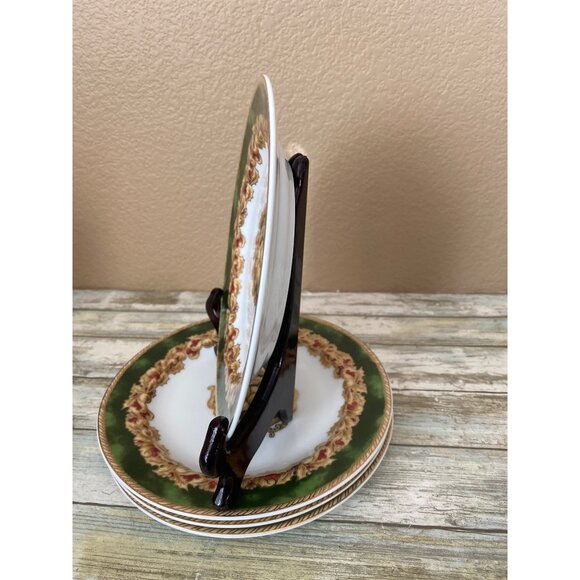 Set of 4 American Atelier Noel Salad Dessert Plates 8” Green Gold Red Holiday - Picture 4 of 13